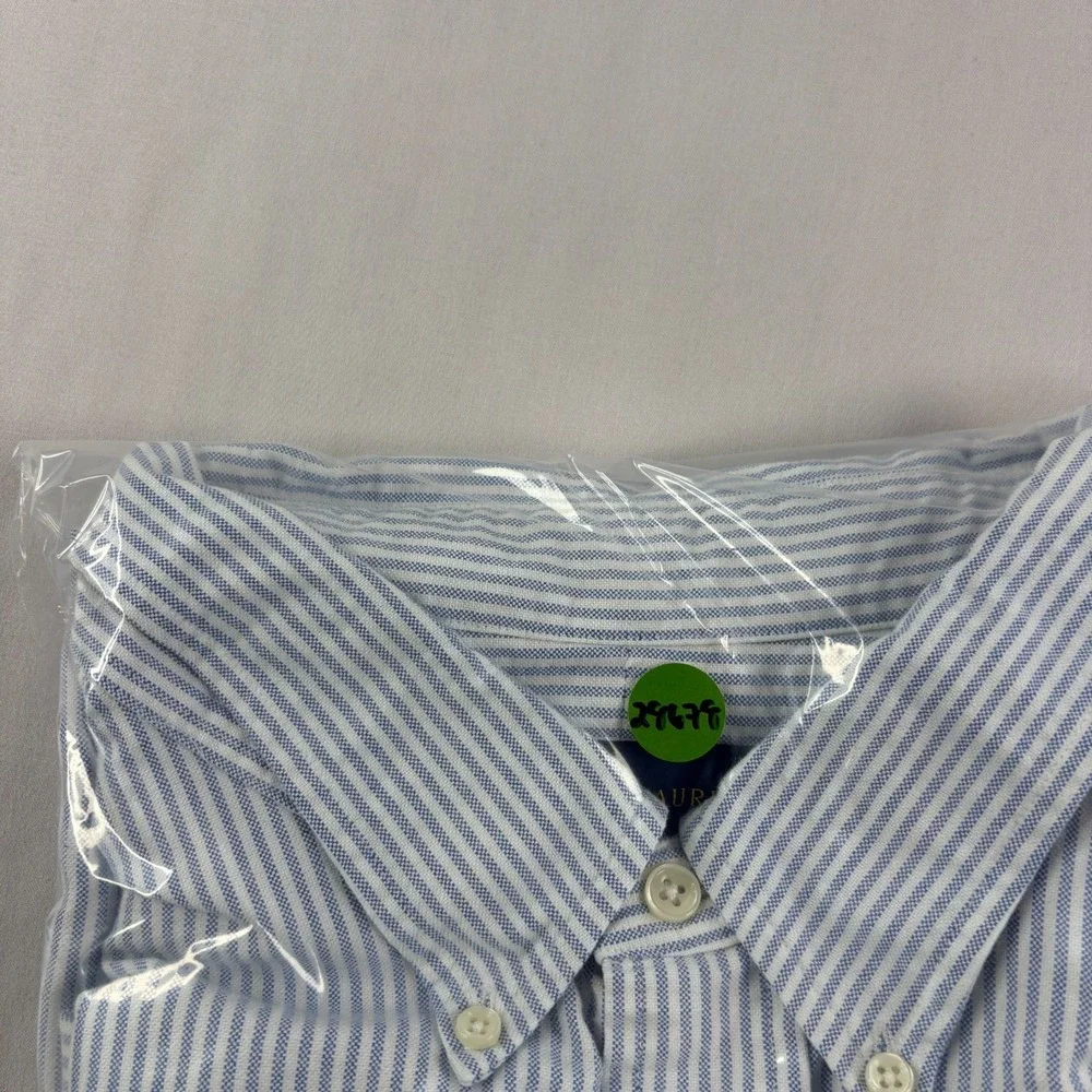 Polo Ralph Lauren Shirt Mens 3XLT Tall Blue Striped Flesh Pony Button Up - Picture 10 of 10